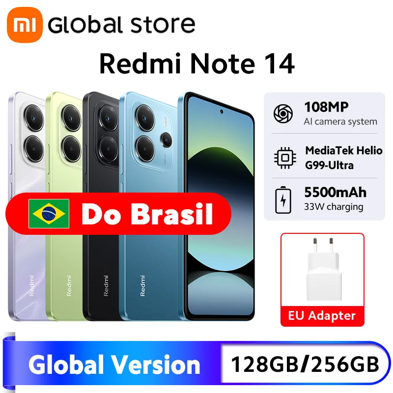【Estreia mundial】 Versão global Xiaomi Redmi Note 14 MediaTek Helio G99-Ultra 108MP AI Camera 5500mAh 6,67" 120Hz Tela AMOLED