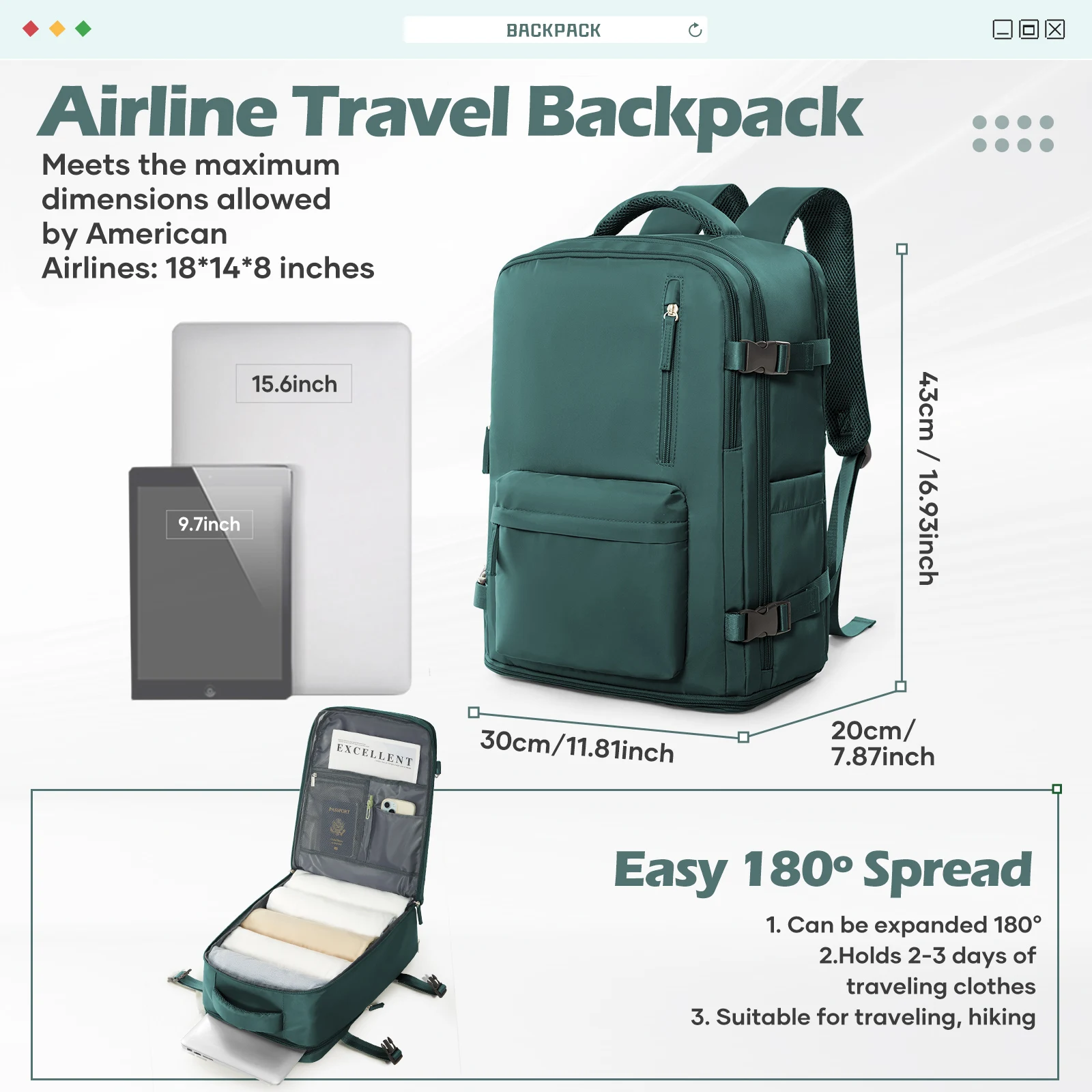 Zaino 40x30x20 Aereo, Zaino per bagagli a mano da cabina Ryanair, Zaino per laptop Easyjet per viaggi in aereo, Zaino scolastico