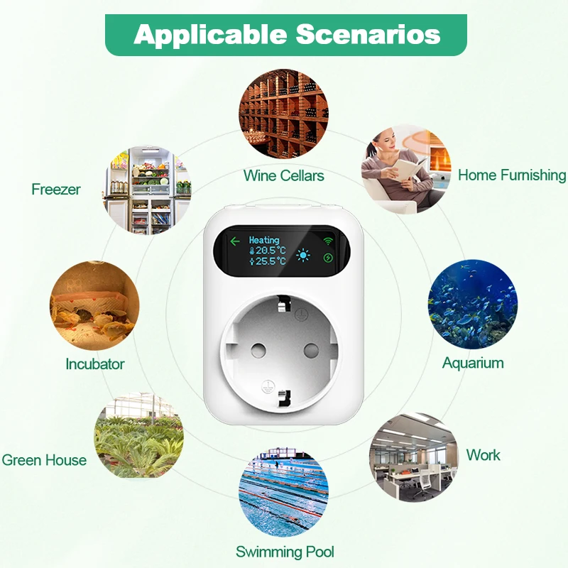 Termostato de enchufe WiFi, enchufe de salida inteligente Tuya, controlador de enchufe Wifi inteligente, controlador de temperatura, calefacción con Alexa y Google Home