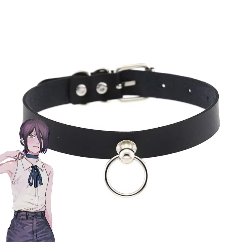 Anime Chainsaw Man Reze Cosplay Choker PU Necklace Punk Leather Collar Pull Ring Chain Unisex Party Props