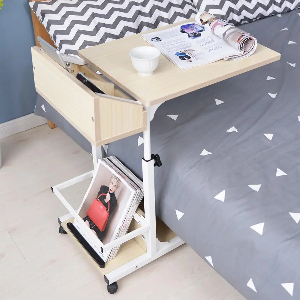 barer Computertisch Laptoptisch PC Notebook Tisch Laptopständer Notebookständer mit Rollen und Stauraum für kleine Artikel, Wei