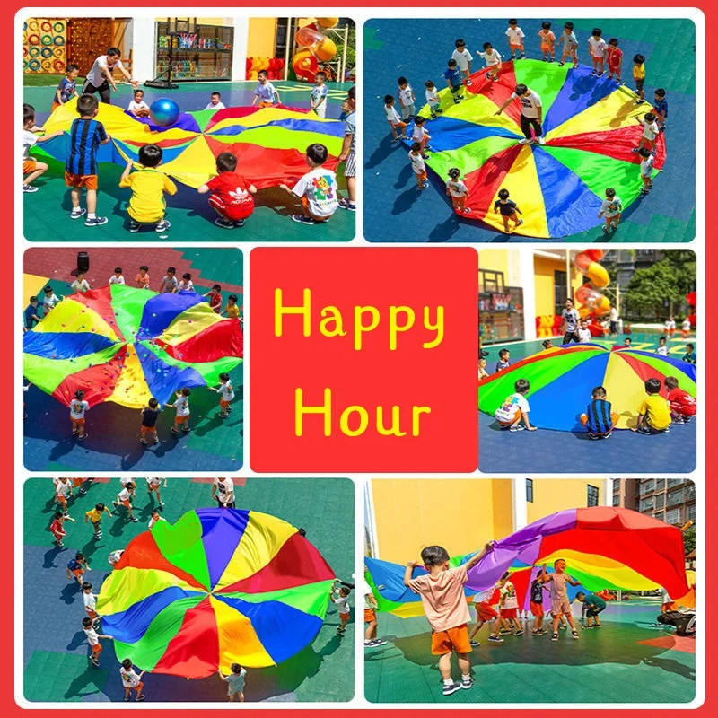 2M Diameter Children's Outdoor Team Game Prop Rainbow Parachute Toy Jumping Bag Bouncing Floor Mat School Multiplayer Game