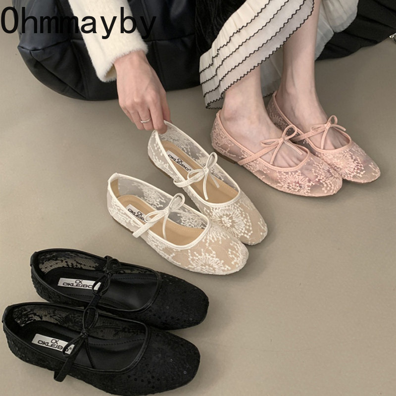 2025 primavera rendas mulheres mary jane sapatos moda deslizamento em conforto estilo rua sola macia vestido feminino sapatos planos