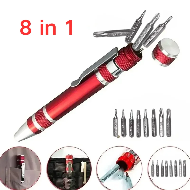 Penna cacciavite portatile 8 in 1 in lega di alluminio - Punte magnetiche intercambiabili per riparazioni facili e strumenti di riparazione per lo smontaggio