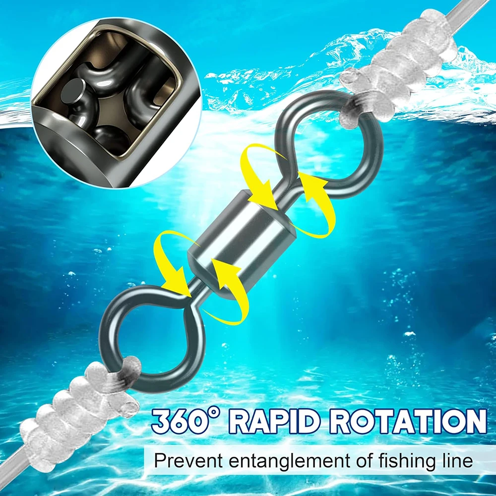 50 Uds. Conector de pesca giratorio de rodamiento de acero inoxidable, señuelo de anzuelo a presión para carpa, anillo sólido, accesorios de equipo de aparejos giratorios