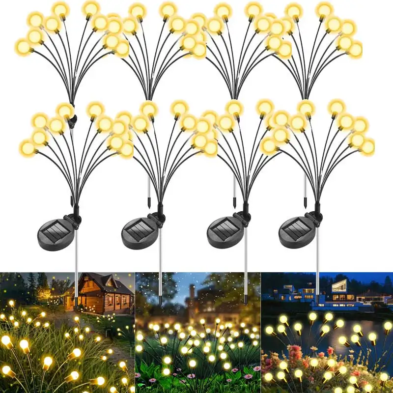 8 luci esterne lampada da giardino solare lampada da giardino LED lampada da terra lucciola azionata dal vento per luce natalizia paesaggistica da giardino