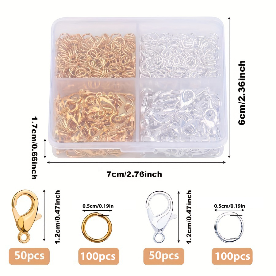 Caja de 1 Juego de anillos abiertos con cierre de langosta dorado y plateado para hacer joyas, pulseras, collares, ganchos, cierre de cadena, accesorios DIY