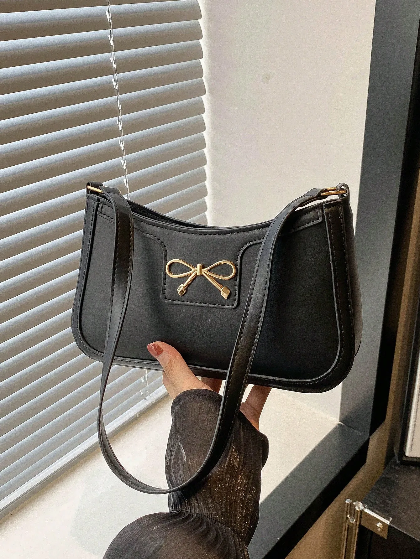 Bolsa feminina, nova bolsa de ombro para deslocamento outono/inverno, bolsa crossbody da moda coreana com decoração de laço