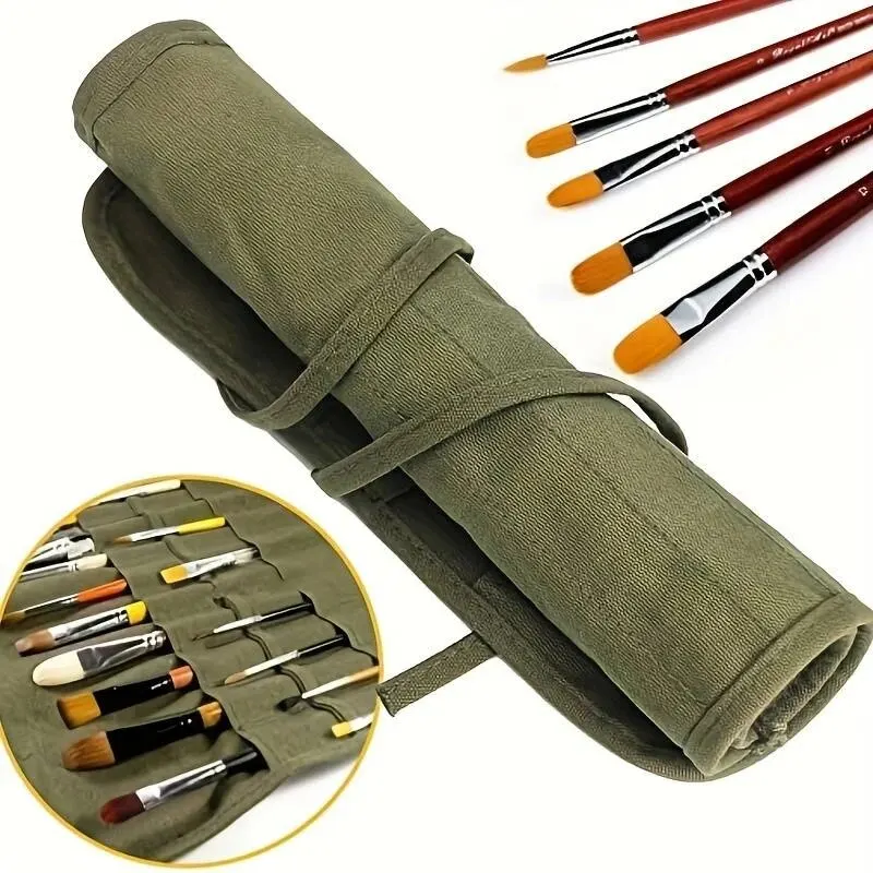 Sac de rangement en toile pour pinceaux de peinture, sac de rangement pour pinceaux aquarelle et Gouache à fentes, sac de rangement pour pinceaux de calligraphie, sac pour stylos enroulable
