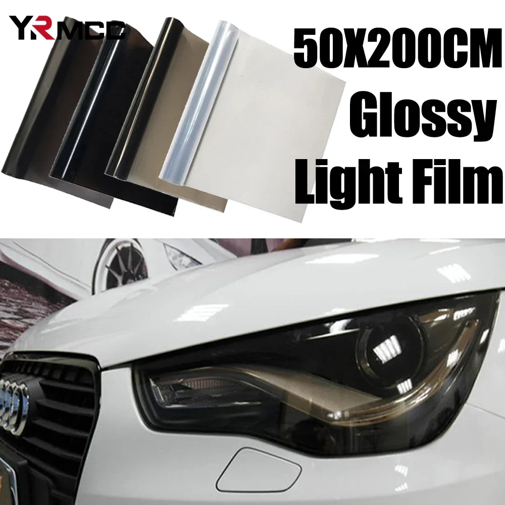 50 × 200 センチメートル車のヘッドライトライトテールライト色合いビニールステッカー自己粘着ランプ箔ライトステッカー自動車ヘッドライトアクセサリー