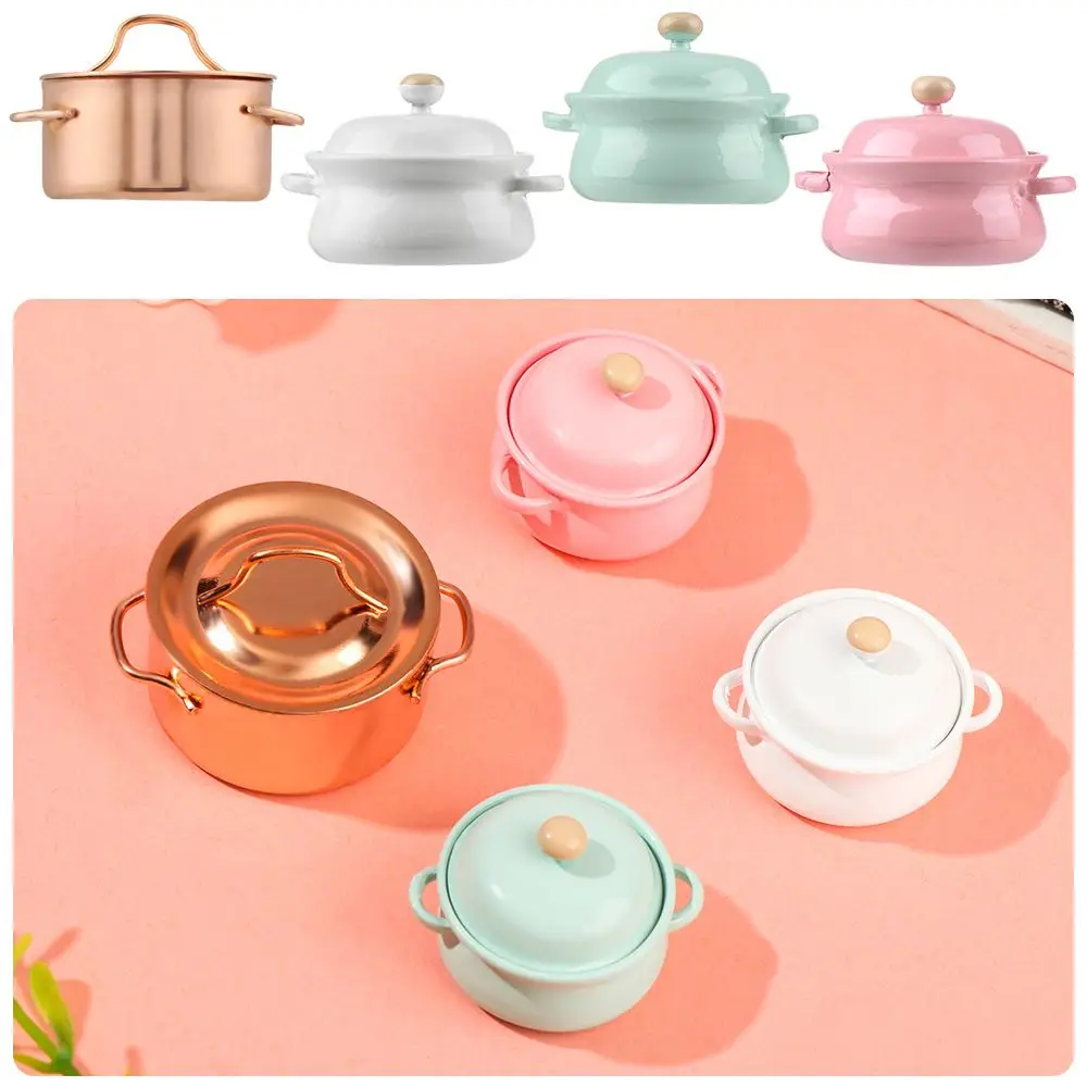 Modelo de utensilios de cocina de muñeca, juguetes de cocina, accesorios para casa de muñecas, Mini utensilios de cocina con cubierta de olla, olla de sopa en miniatura