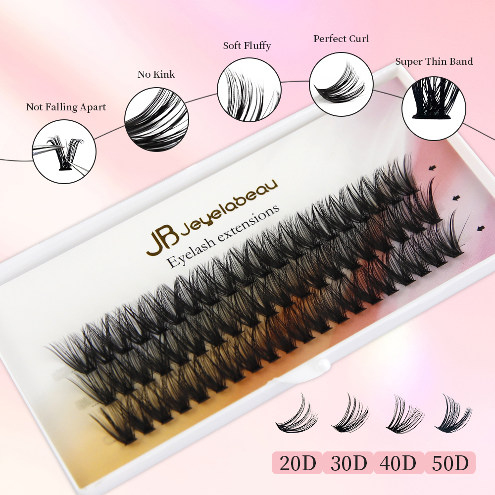 JB Jeyelabeau Russian Individual Cluster Lashes 60 Bundles DIY 8-16mm Eyelash Extension Volume Lash Clusters Natural Mink
