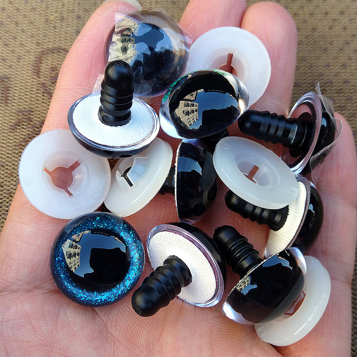 10 пар 3D пластиковых безопасных глаз с блестками для вязания крючком игрушек, большие поделки амигуруми, плюшевые вязальные куклы 9/10/12/14/16/18/20/24 мм