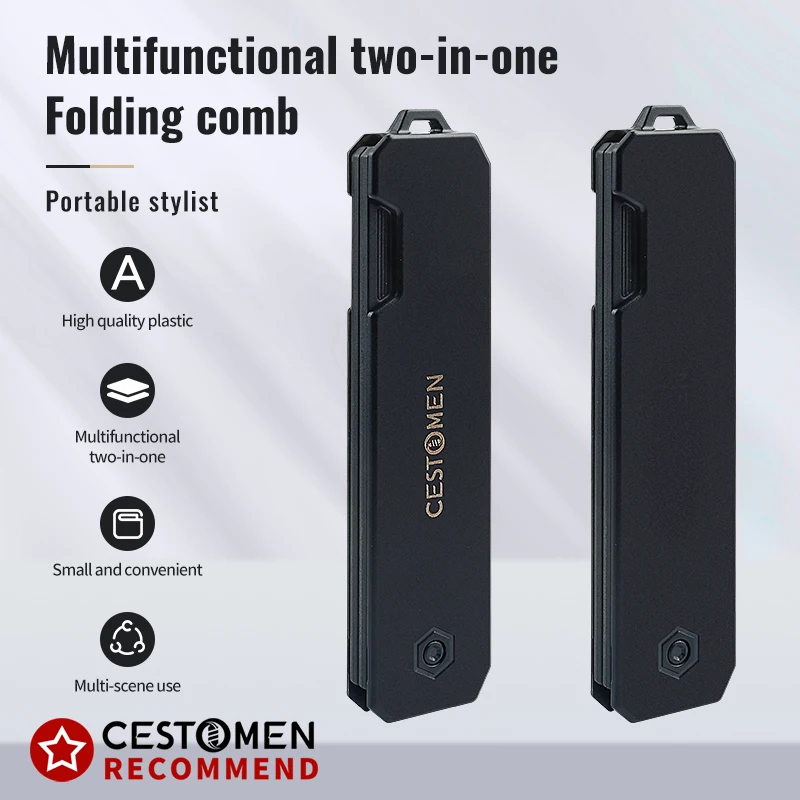 CESTOMEN Multifuncional แบบพกพาพลาสติกพับกระเป๋าหวีตัดผมผู้ชายหัวน้ํามันเคราหวีผมจัดแต่งทรงผมฟันกว้างหวี