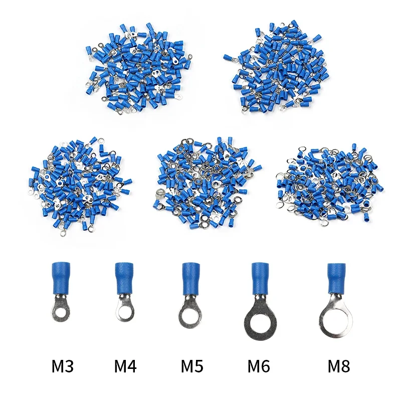 100PCS Ring Crimp Terminal M4/M5/M6/M8 Round Plugs Pre-insulated Ferrules Lugs For Splice Electricals Cable Wire End Connectors