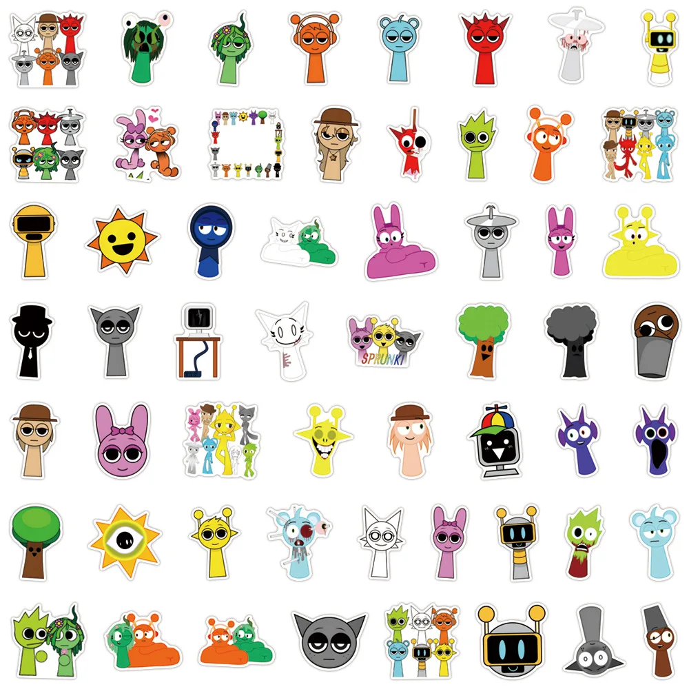 55 Uds. Incredibox Sprunki pegatinas Sprunki DIY pegatinas Scrapbooking teléfono equipaje monopatín calcomanías impermeables