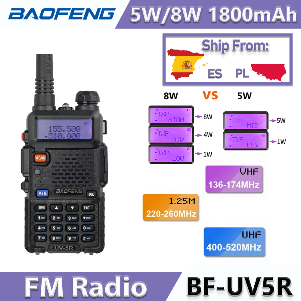 Baofeng UV5R 5W/8W Walkie Talkie 1800mAh Tragbares Ham FM Radio VHF UHF Dual Band Transceiver Zweiwegradio