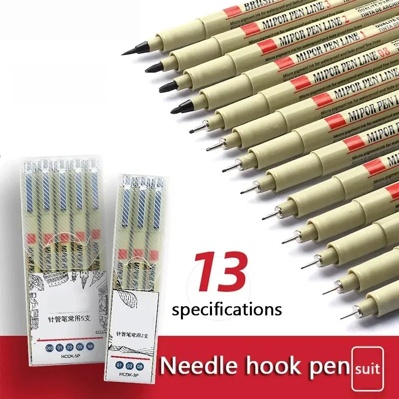 Manga Sketch Markers Needle Pen, Art Papelaria Set, Material Escolar, Arte, Pintados à mão Gancho, Linha, Novo, 3Pcs