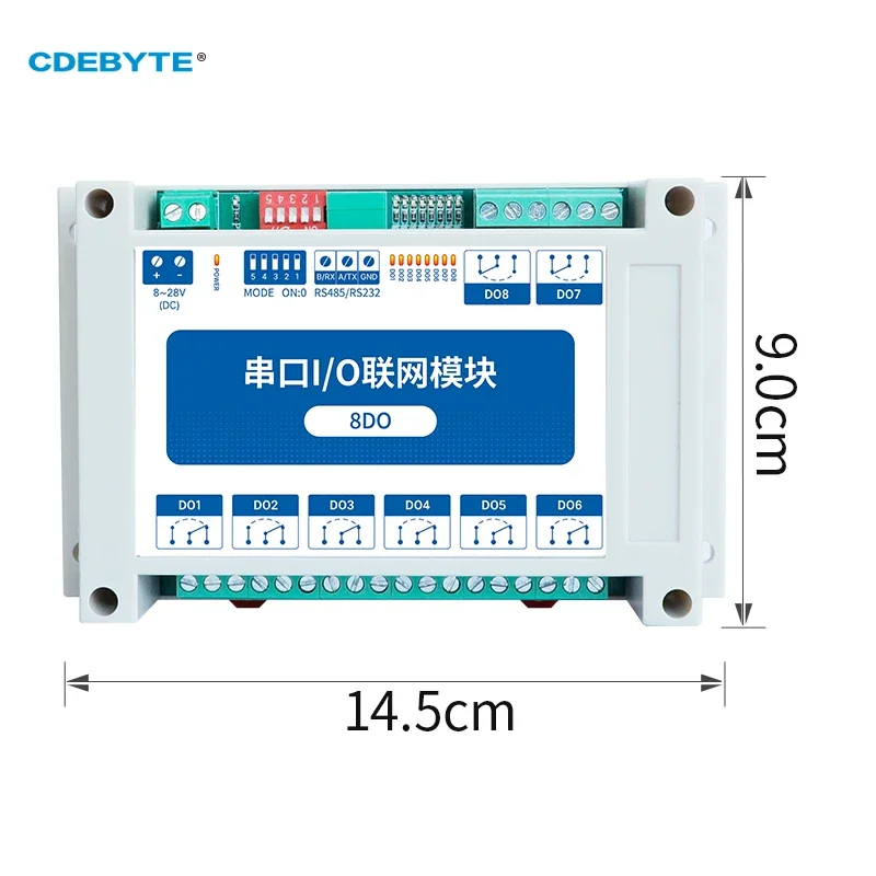 Modbus RTU-Steuerung I/O-Netzwerkmodule Serielle Schnittstelle RS485-Schnittstelle 8DO CDEBYTE MA01-XXCX0080 Schieneninstallation 8~28VDC IoT