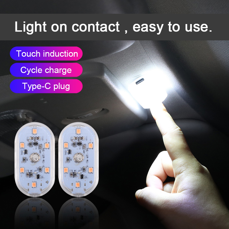 1pcs Mini USB Type C Charging LED Night Light 6/8 SMD Touch Sensor Car Atmosphere Lamp Closet Drawer Kitchen Sensing Wall Light