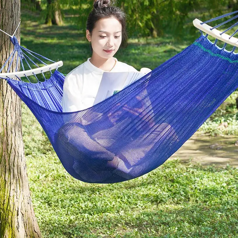 ผ้าไหมน้ําแข็งCamping Hammock Breathableตาข่ายเปลญวนผ้าไหมน้ําแข็งSwingเตียงแขวนทนทานแบบพกพาCooling HammockเตียงสําหรับGarden