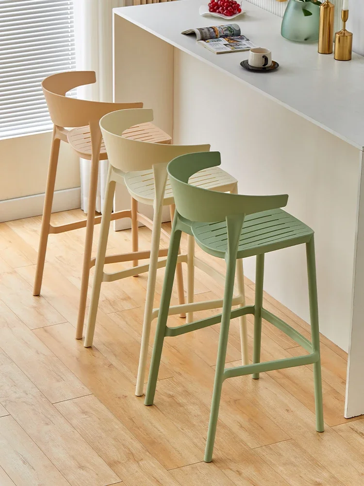 Bar Chair Modern Bar Stool High Stool Light Luxury Household Stackable Dining Bar Chair Plastic Backrest High Stool 65cm Height