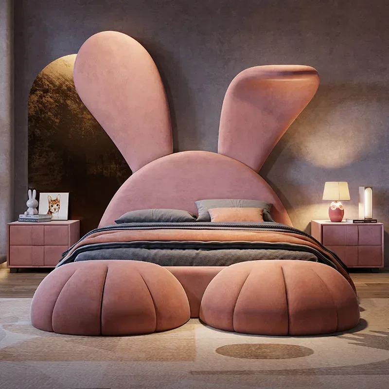 Children Bed Rabbit Beds Queen Size Full Size Kids Bed  Upholstered Cama Para Niña Literas Infantil Kids Furniture