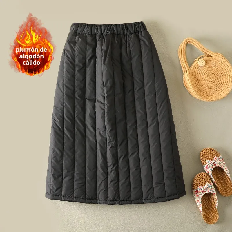 Falda A-Linea De Cintura Alta De Plumas De Algodón Para Mujer Moda Otoño Invierno Ligera Y Caliente Diseño De Media Pierna Slim