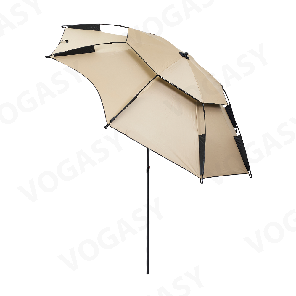 VOGASY Beige Outdoor-Strandschirm mit UV-Schutz, doppellagige schwarze Beschichtung, großer Gartenschirm, Camping-Angelschirm