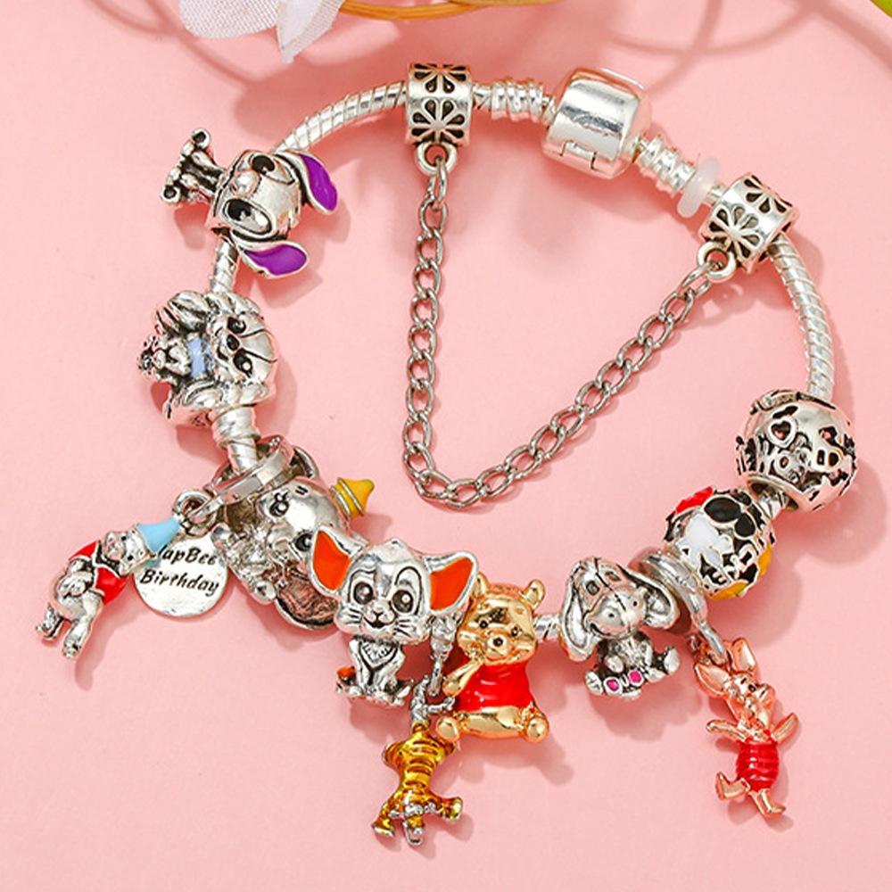DIY Disney 100th Stitch princesa calabaza carrito Mickey Minnie figura modelo Dumbo Charm Beads Fit pulseras Anime joyería accesorio