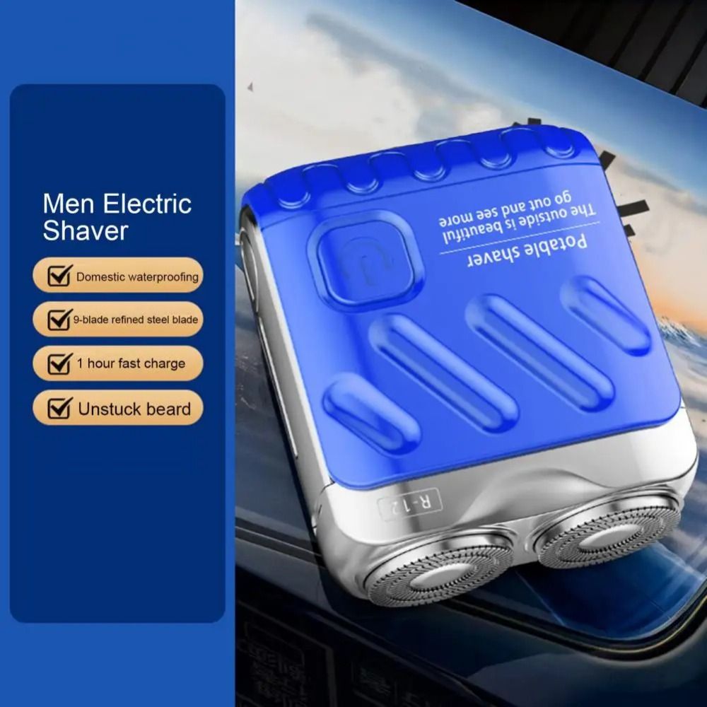 Compact Mini Men's Electric Shaver Magnetic Double Head Portable Rotary Razor Waterproof 9000 Revolutions Beard Trimmer Dad