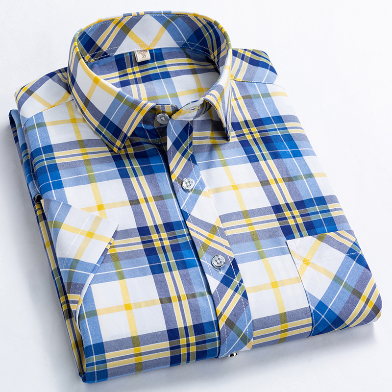 High Quality Men's Plaid Short Sleeve Shirts Business Casual Striped Turn-Down Collar Summer Man Shirt
