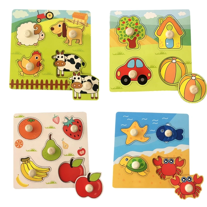 Montessori Baby Speelgoed 3D Houten Puzzels Kinderen Hand Krasbord Puzzel Kinderen Vroeg Leren Onderwijs Fruit Cognitief Speelgoed