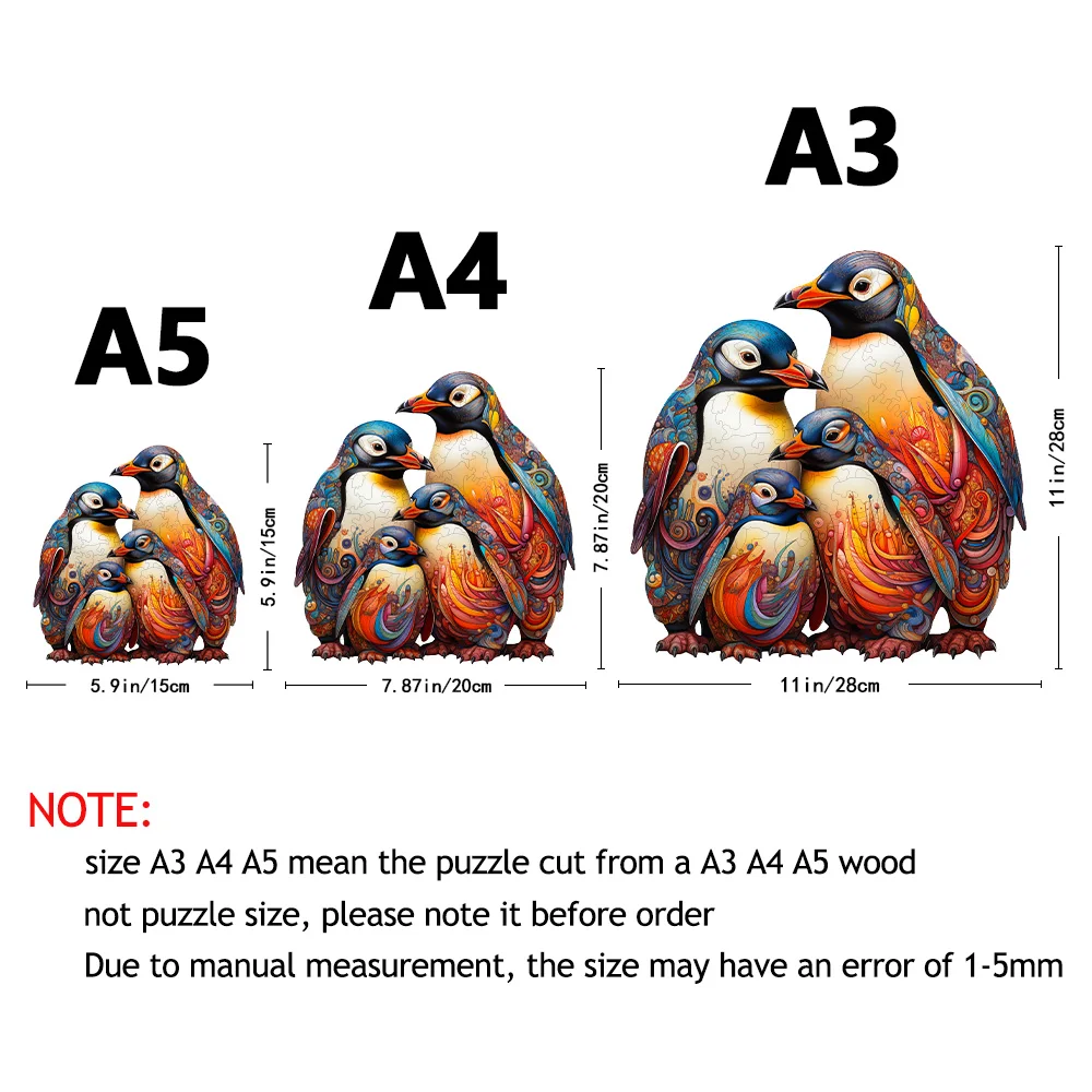 Quebra-cabeça de madeira pinguim caixa de presente requintada com forma irregular animal quebra-cabeça presentes para interação familiar e alívio do estresse adulto