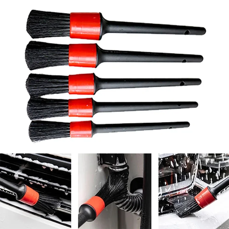 5 pçs escovas de carro detalhando escova conjunto longo cerdas macias para limpeza do carro detalhando escova painel saída ar roda escova