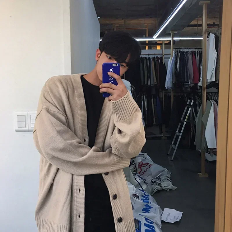 Gestrickte Pullover Für Männer Einfarbig Weiß Mann Kleidung Mantel Einfarbig Jacke Strickjacke X Koreanische 2025, Herbst Elegante Bequeme S A