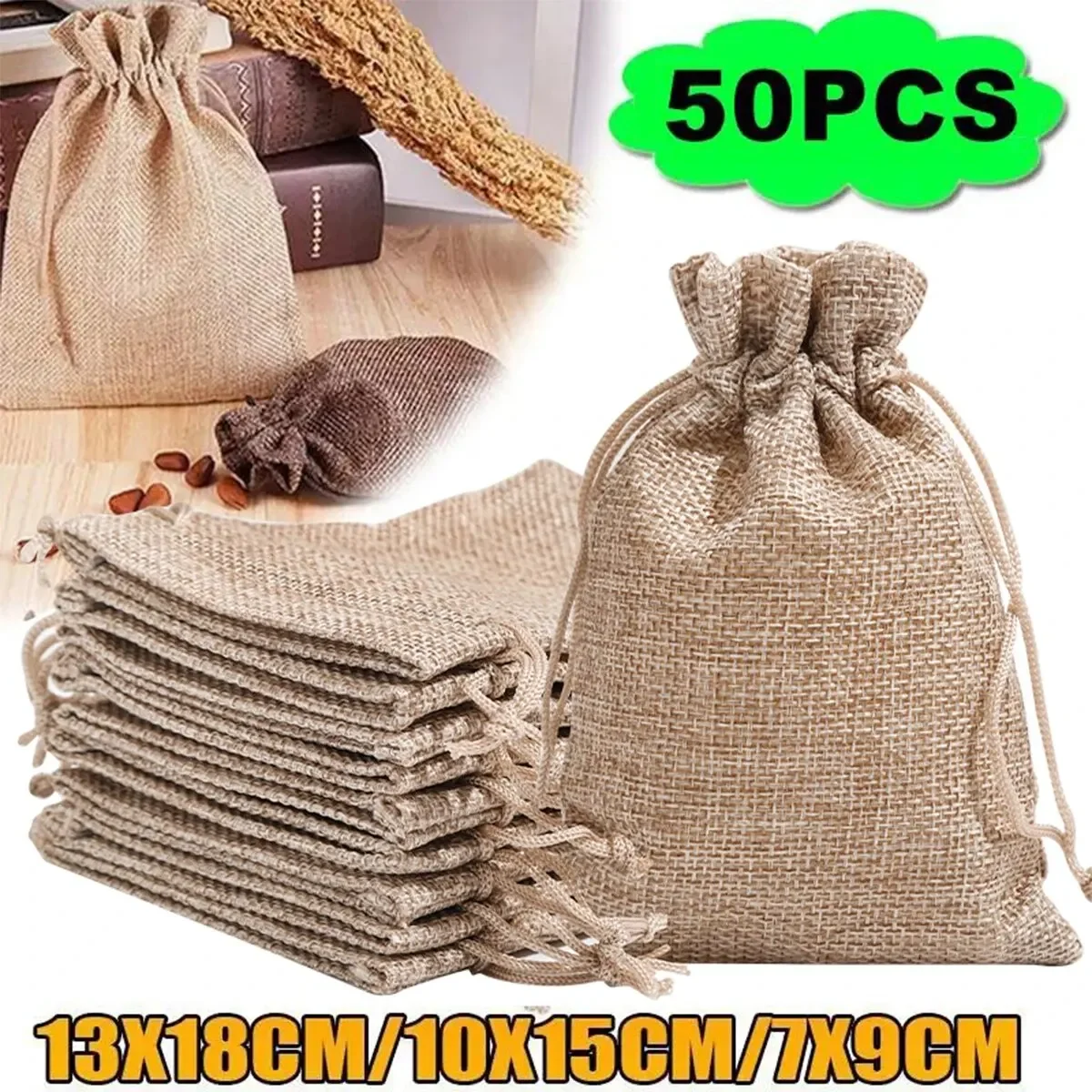 15–50 Baumwolle und Hanf Bundle Tasche Geschenktüte für Kindertag Geschenkverpackung Tasche DIY Süßigkeiten Hochzeit Produktverpackung