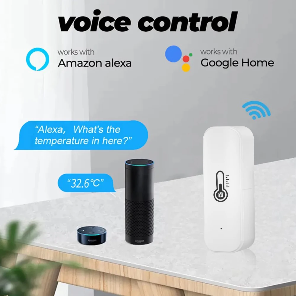 Датчик температуры и влажности Tuya Wi-Fi с питанием от аккумуплаттера, совместимый с приложением Alexa Google Home Smart Life