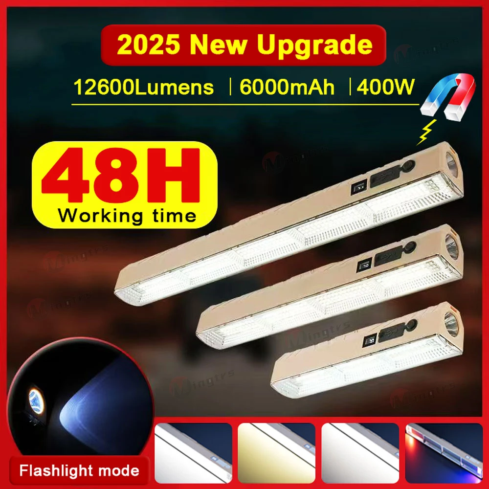 12600 Lumens LED Magnetic Work Light with Hook USB Rechargeable Portable Underhood Work Lamp Bar For Car Repair Outdoor Lighting