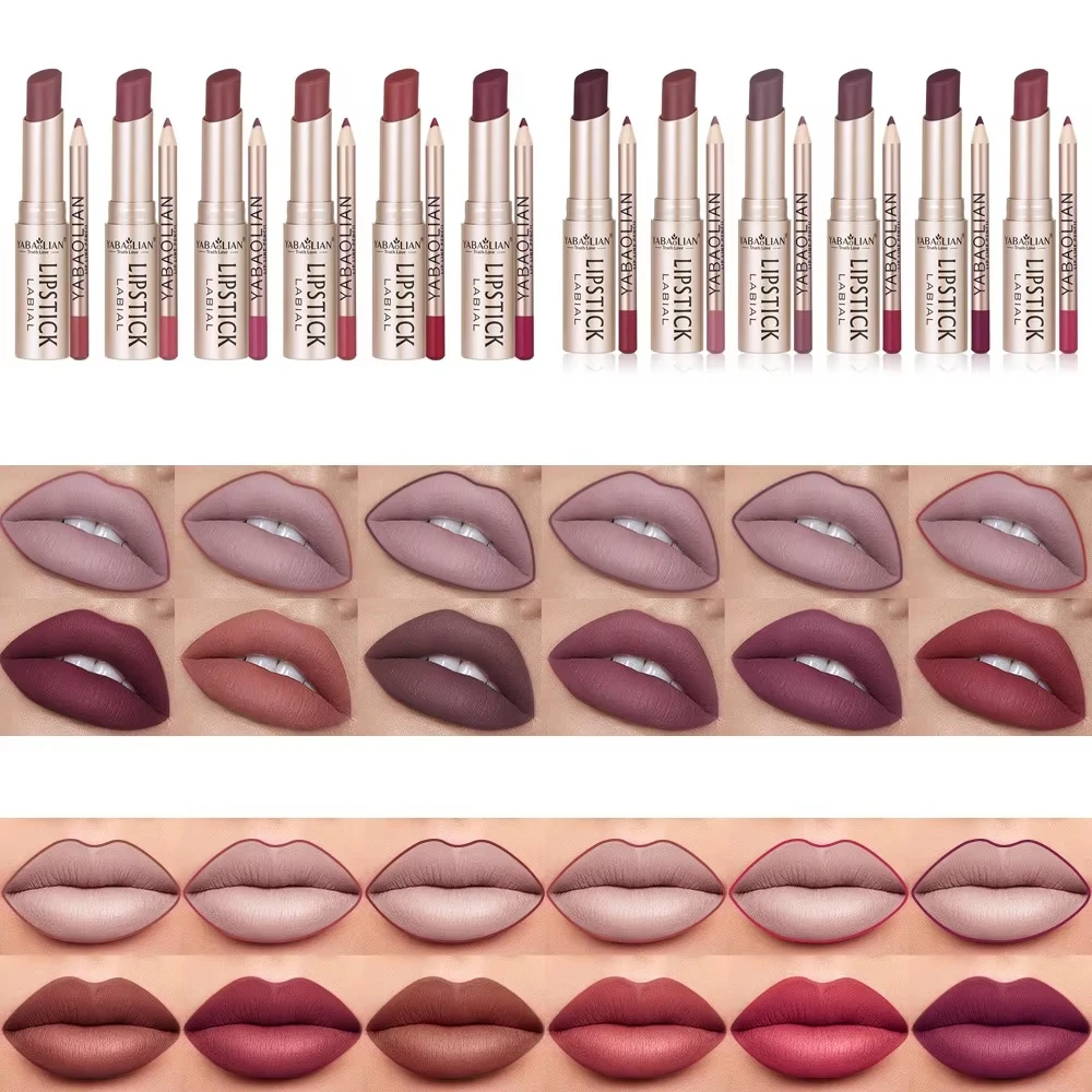 มืออาชีพเกรด 12 สี Double Ended Lip Liner ลิปสติกชุด Matte High Color Rendering ไม่จางหายกันน้ํากันเหงื่อ