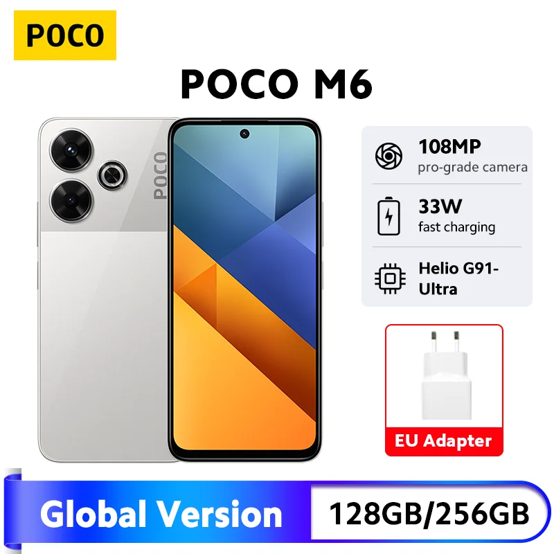 POCO M6 teléfono inteligente MediaTek Helio G91 Ultra, versión Global, pantalla de 6,79 pulgadas, 90Hz, 33W, carga rápida, cámara de 108MP, 5030mAh, NFC