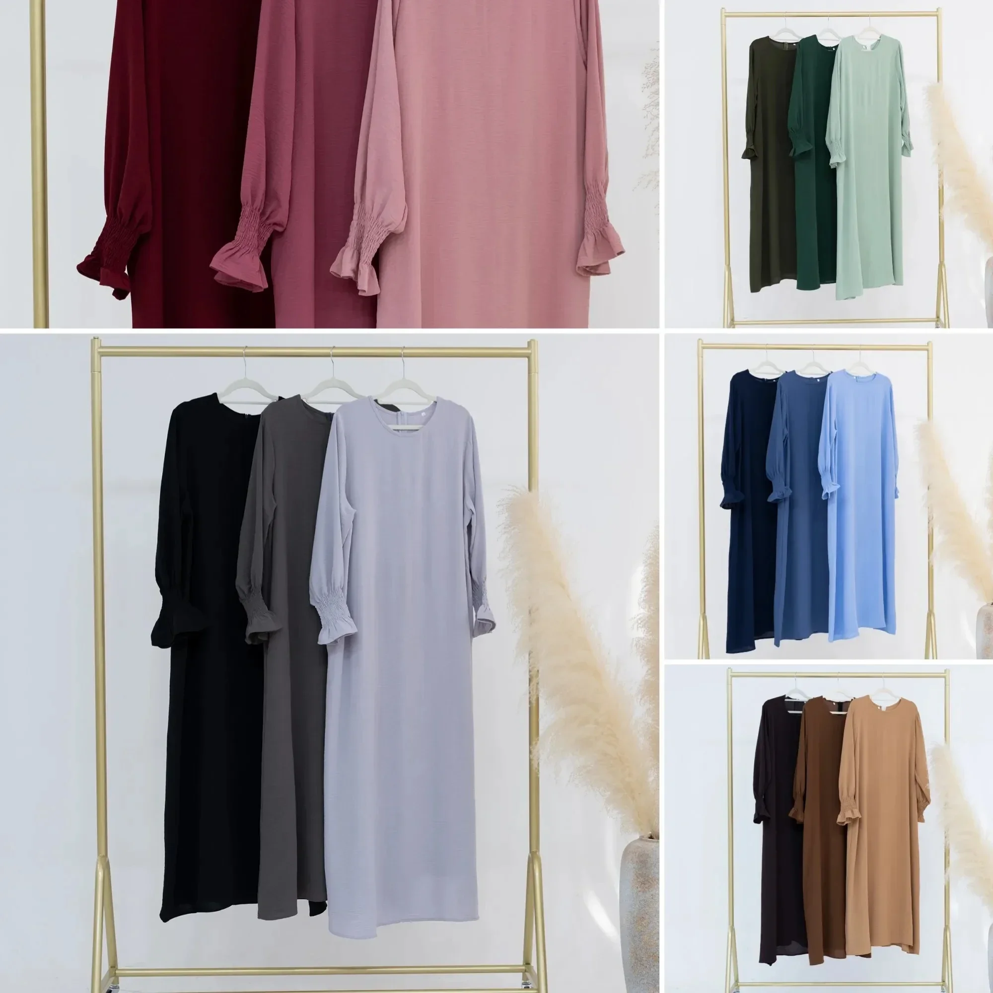 Abaya musulmana para mujer, ropa islámica crepé, vestidos lisos básicos, Vestido largo de Dubái, cafán modesto turco, bata Hijab