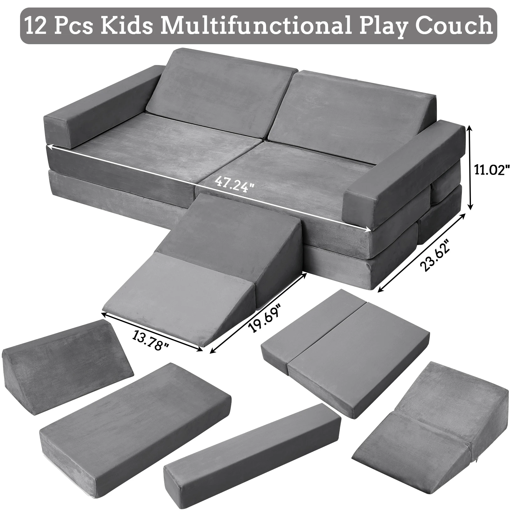 12 pçs crianças brincar sofá modular crianças sofá da criança, sofá de jogo multifuncional conversível conjunto de jogo para sala de jogos