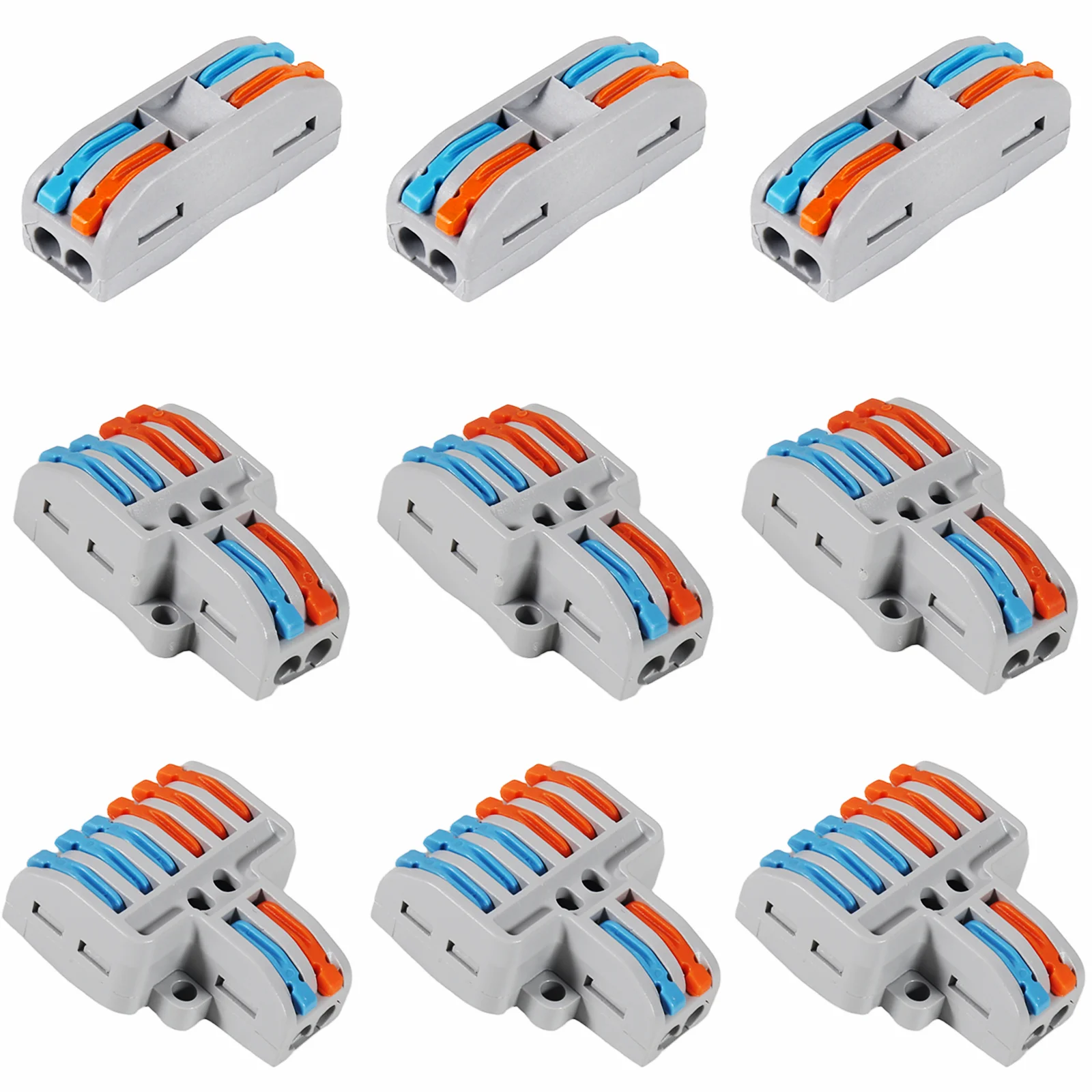 Surtido de conectores de cable de empalme compacto, Kit de conectores de palanca, Conector de cableado rápido para AWG 28-12, 9 unidades