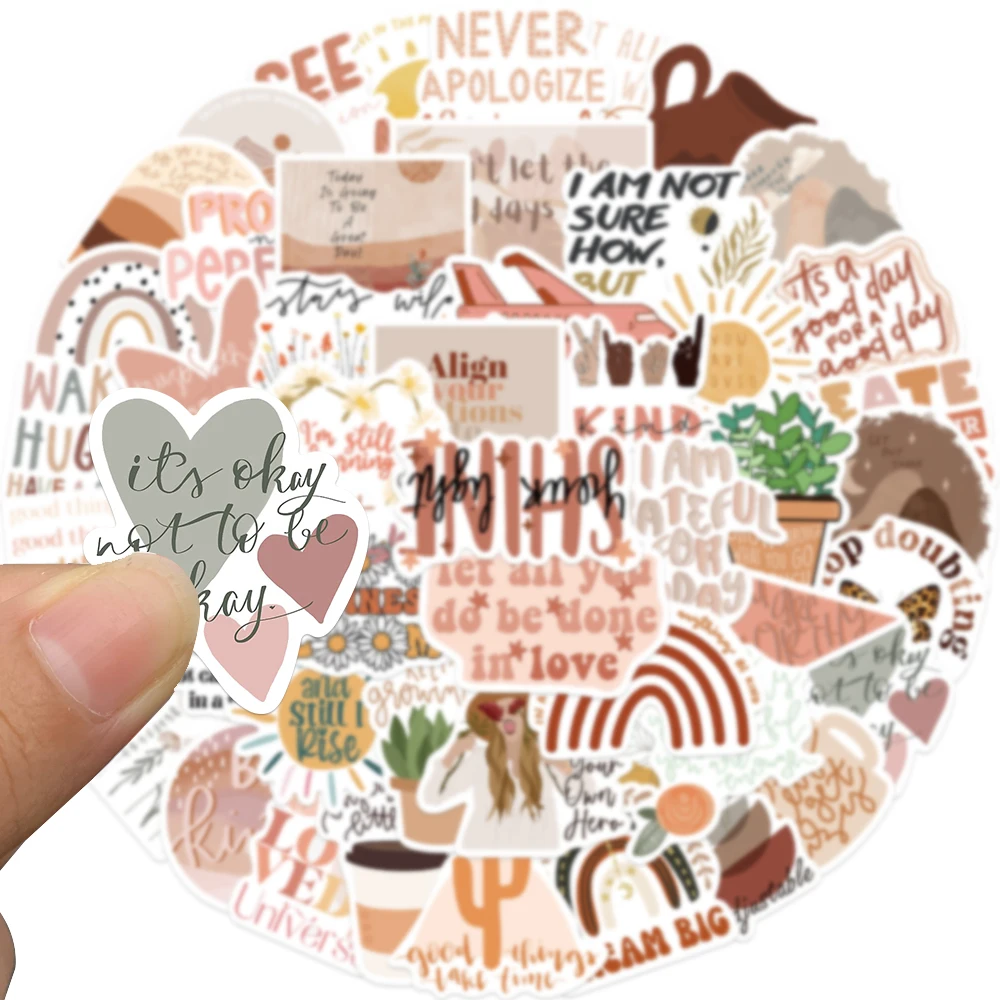 50PCS Boho Style Motivational Phrases Sticker Inspirational Life Come On DIY Study Room Scrapbooking Graffiti Decal Stickers