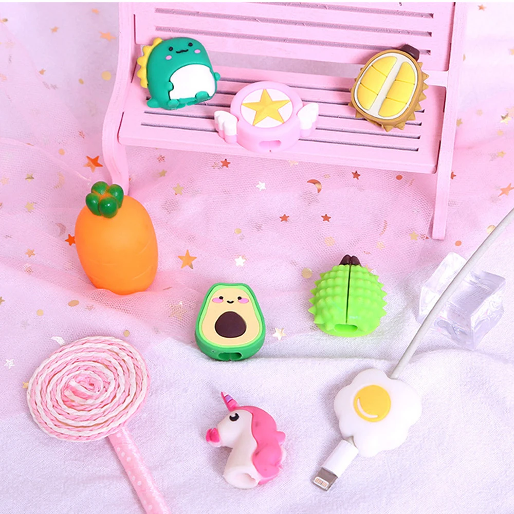 น่ารักการ์ตูนป้องกันสาย Bites ลวด Organizer Winder Saver สําหรับสายชาร์จ USB ข้อมูลสายหูฟังสายไฟ Protector ฝาครอบ