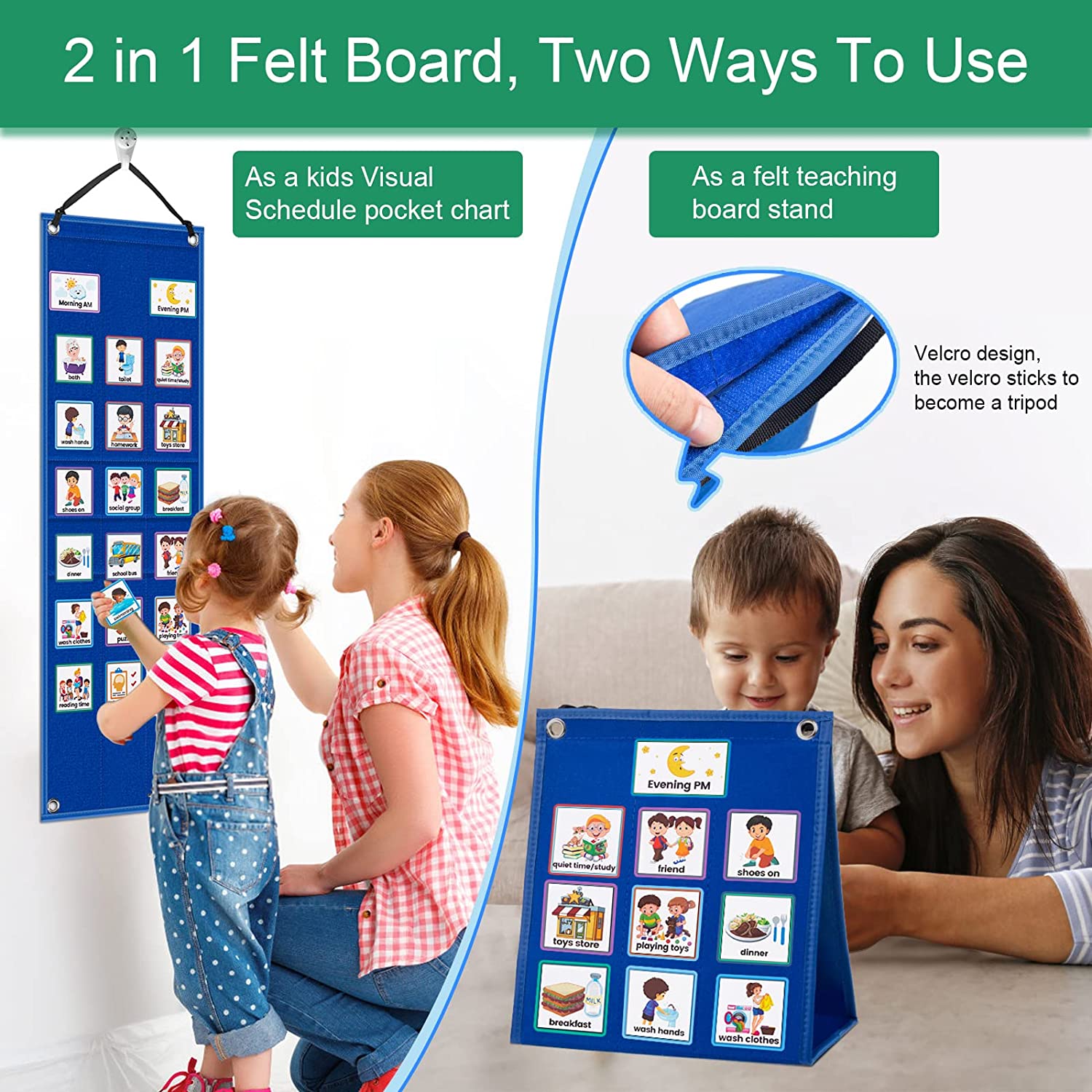 Tableau visuel du calendrier quotidien pour enfants, 70 cartes, avec tableau de poche pour autisme, matériaux, jouet éducatif d'apprentissage Montessori