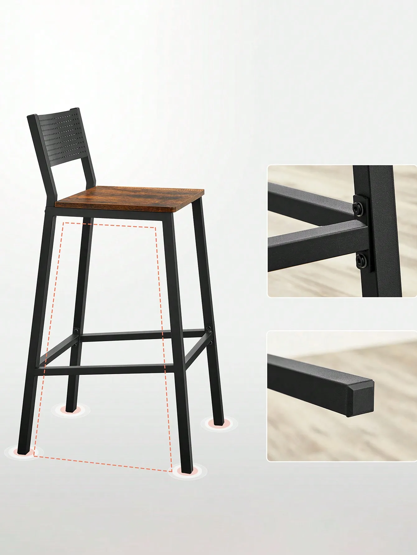 Sedia da cucina per colazione VASAGLE, Set di 2, sedia da bancone, cucina/pranzo/ufficio, stile industriale, marrone rustico/nero