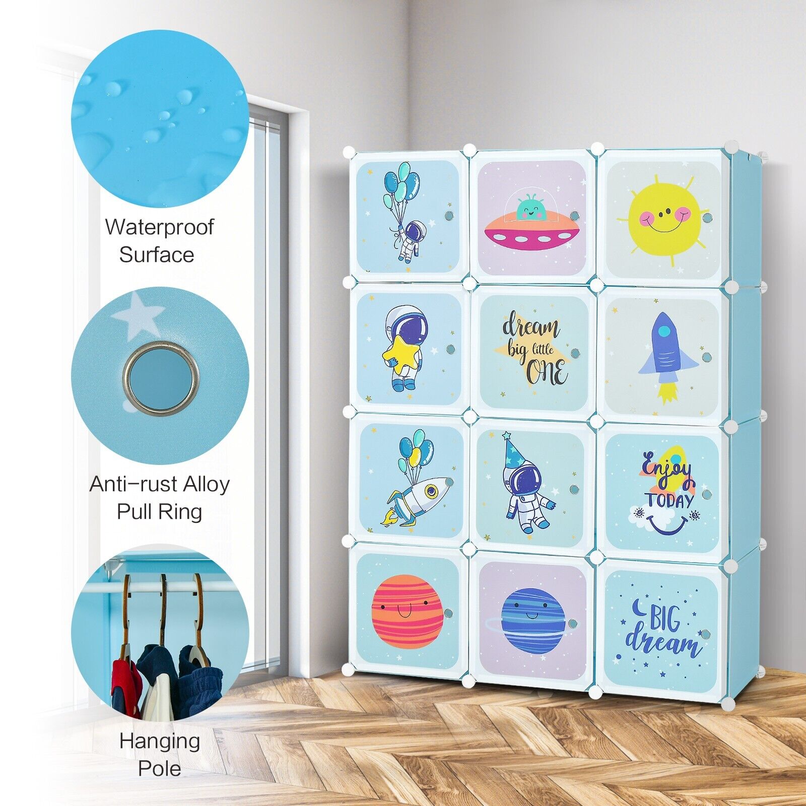 DORTALA Portable Children Wardrobe 12 Cubes Kid Closet Baby Dresser Storage Organizer