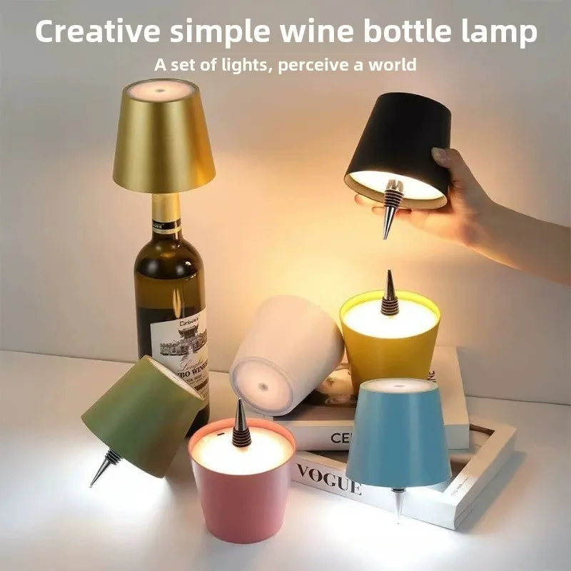 Lâmpada de mesa de garrafa sem fio controle toque 3 cores e stepless escurecimento noite lâmpada para barra ao ar livre garrafas vinho decoração luzes mesa